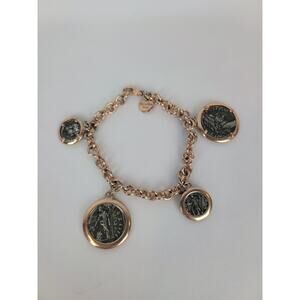 Bella Diva 18kt Rose Gold Plated Bronze Roman Coin Charm Vintage Bracelet